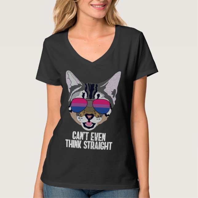 Camiseta Funny Cat Bisexual Can't Even Think Straight Bi Pr (Anverso)
