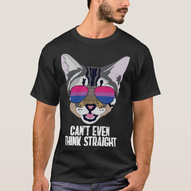 Camiseta Funny Cat Bisexual Can't Even Think Straight Bi Pr (Anverso)