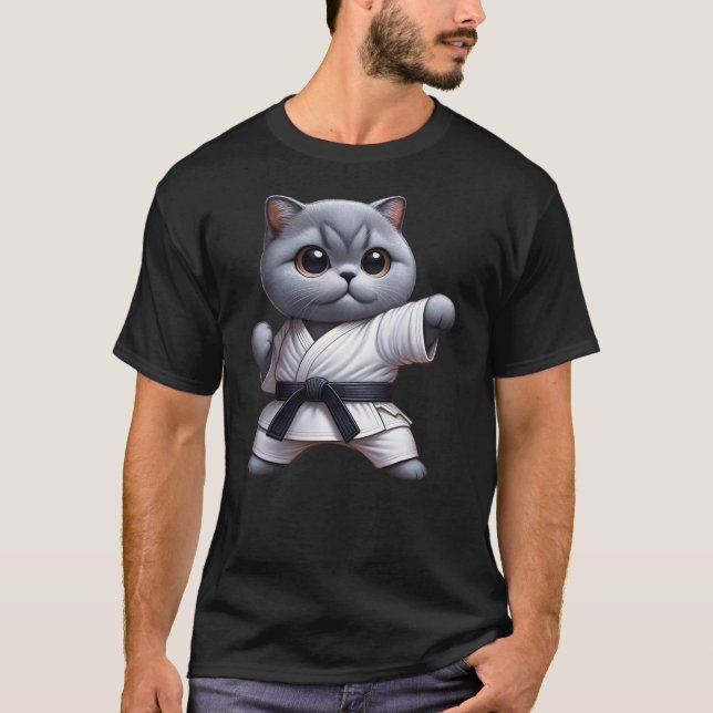 Camiseta Funny Cat British Shorthair Wearing Karate Gi Blac (Anverso)