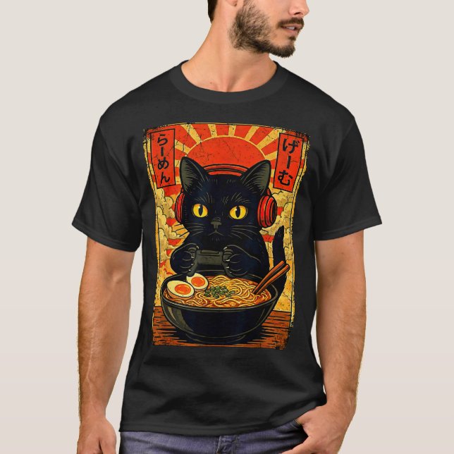 Camiseta Funny Cat Gamer Men Anime Kawaii Gaming Headset Ca (Anverso)