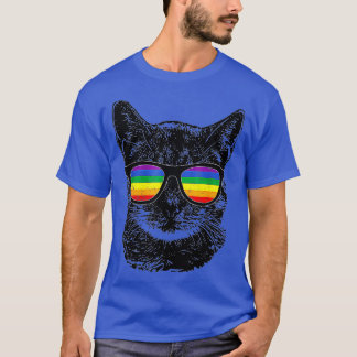 Camiseta Funny Cat Gay Pride LGBT Rainbow Sunglasses Men Wo