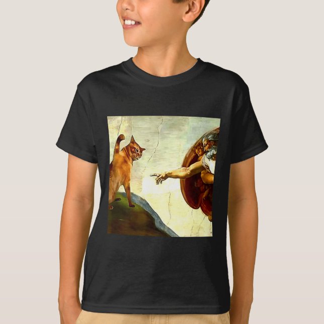 Camiseta Funny Cat God Creation Of Adam Meme Jesus Christia (Anverso)