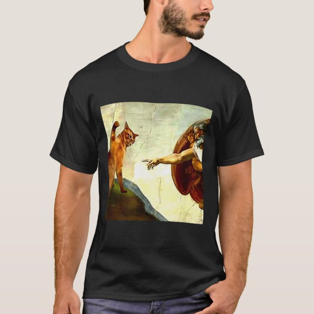 Camiseta Funny Cat God Creation Of Adam Meme Jesus Christia (Anverso)