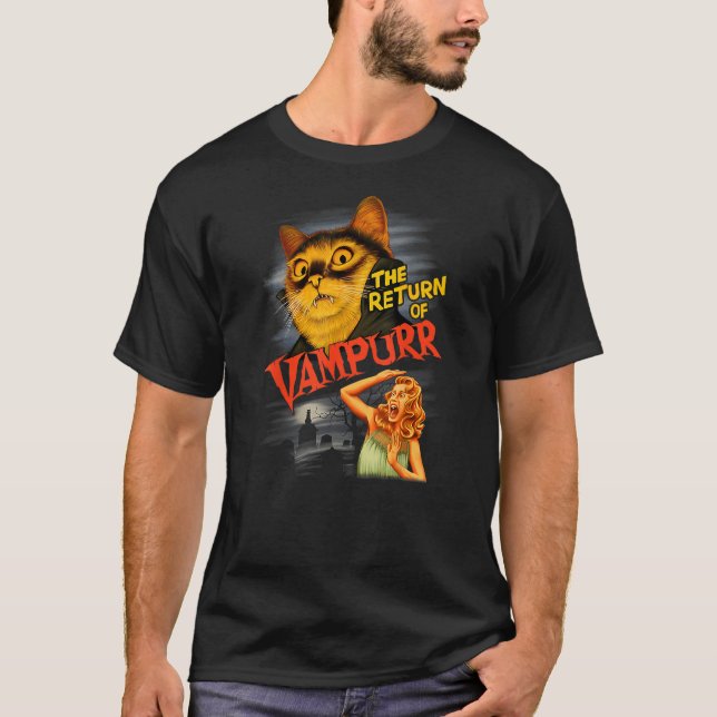 Camiseta Funny Cat Halloween Night of the Vampurr Cat Vampi (Anverso)
