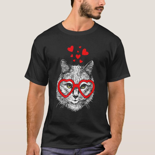 Camiseta Funny Cat Heart Glasses Valentine's Day (Anverso)