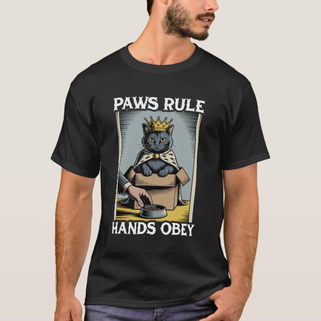 Camiseta Funny Cat in Box Paws Rule Hands Obey Cat Lover Ca (Anverso)