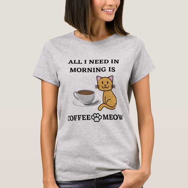 CAMISETA FUNNY CAT LOVER COFFEE Y MEOW (Anverso)