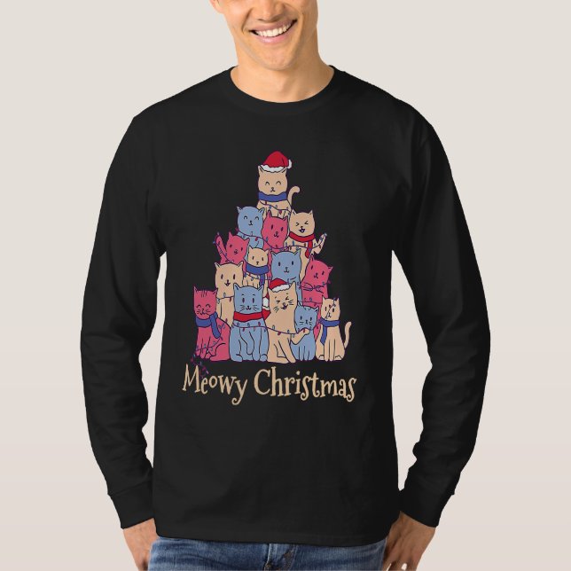 Camiseta Funny Cat Lover Meowy Catmas Chirstmas  Cat Tree (Anverso)