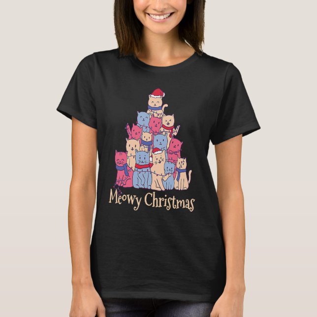 Camiseta Funny Cat Lover Meowy Catmas Chirstmas  Cat Tree (Anverso)