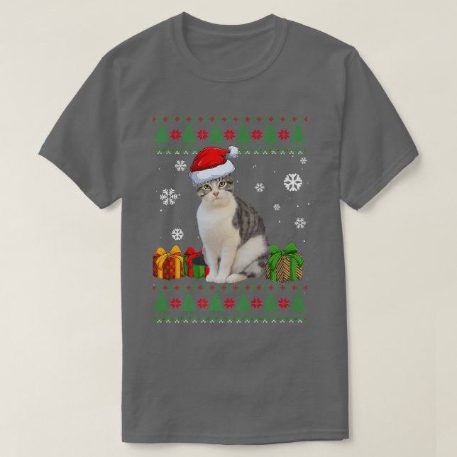Camiseta Funny Cat lovers Cute Cat Santa Hat Ugly Christmas (Diseño del anverso)