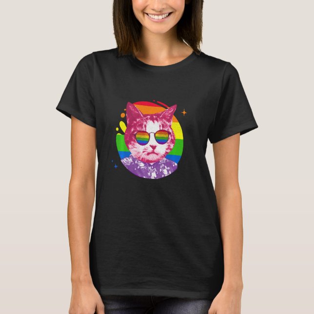 Camiseta Funny Cat Meme Rainbow Sunglasses Lgbt Pride Love (Anverso)