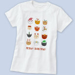 Camiseta Funny Cat Meowy Navidades<br><div class="desc">Un montón de gatos lindos y divertidos en gorras de vacaciones de invierno y accesorios para hacerte sonreír. Arte original de Nic Squirrell. Cambie el texto a personalizar.</div>