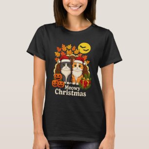 Camiseta Funny Cat Meowy Navidades - Hallothanksmas Apparel