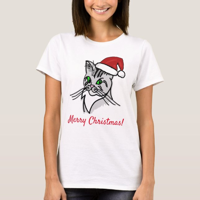 Camiseta Funny Cat Merry personalizable navideño