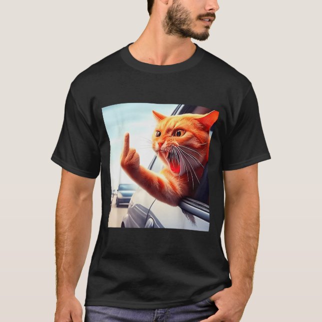 Camiseta Funny Cat Middle Finger Hilarious Cat In The Car C (Anverso)