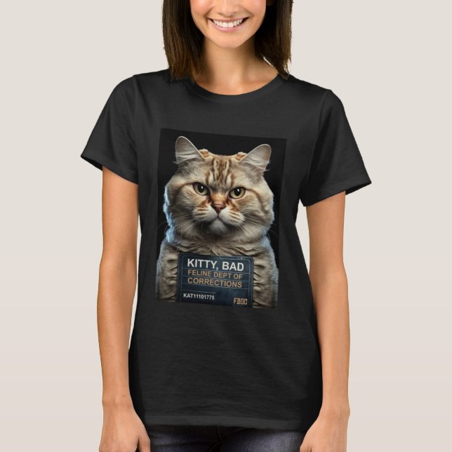 Camiseta Funny Cat Mugshot Bad Kitty Cat Mom or Cat Dad (Anverso)