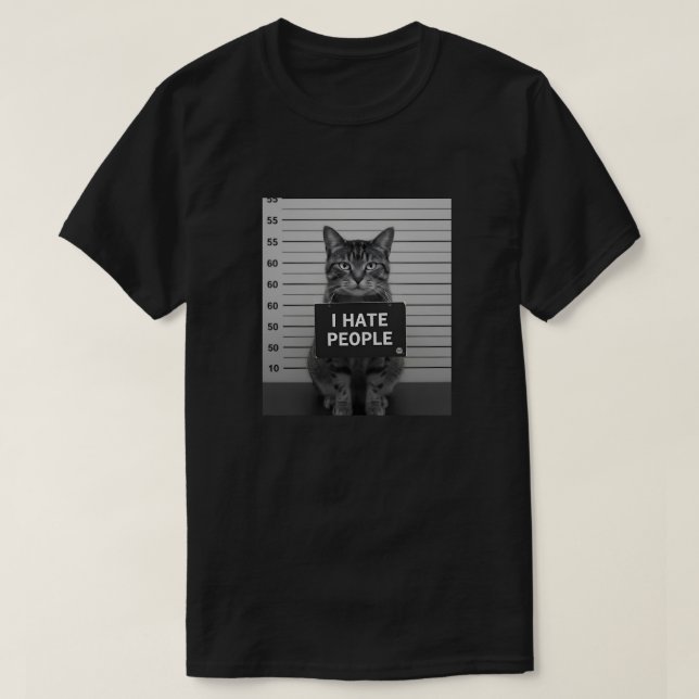 Camiseta Funny Cat Mugshot “I Hate People” tshirt (Diseño del anverso)