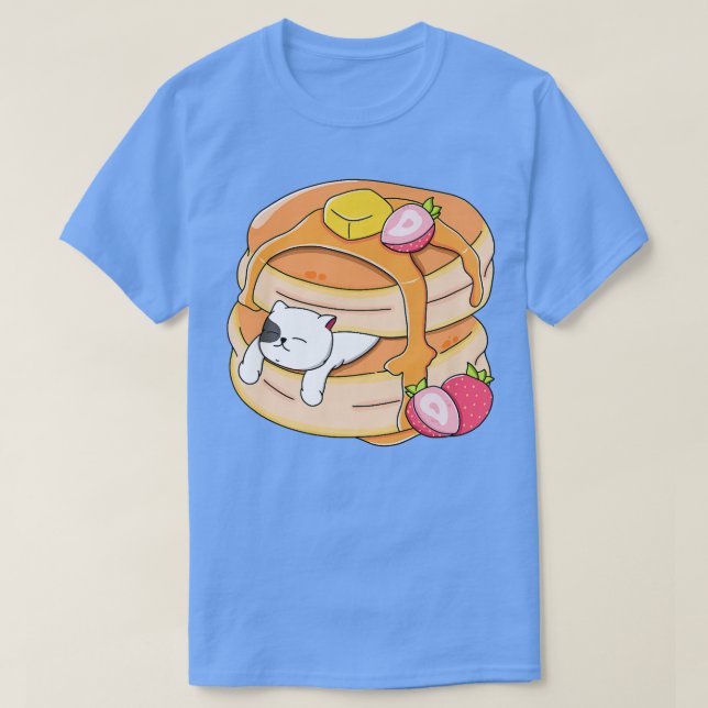Camiseta Funny Cat Pancake Kawaii Strawberry Breakfast Anim (Diseño del anverso)