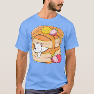 Camiseta Funny Cat Pancake Kawaii Strawberry Breakfast Anim