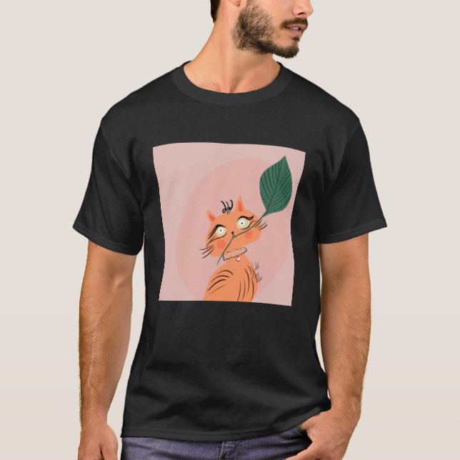 Camiseta Funny Cat Plant Leaf Personalizado (Anverso)
