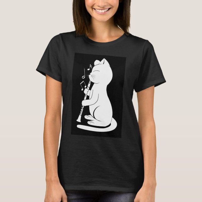 Camiseta Funny Cat Playing Clarinet Cat Lover T-Shirt (Anverso)