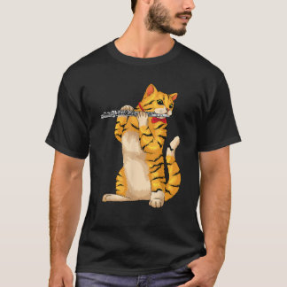 Camiseta Funny Cat Playing Flute Cool Animal Musician Flute