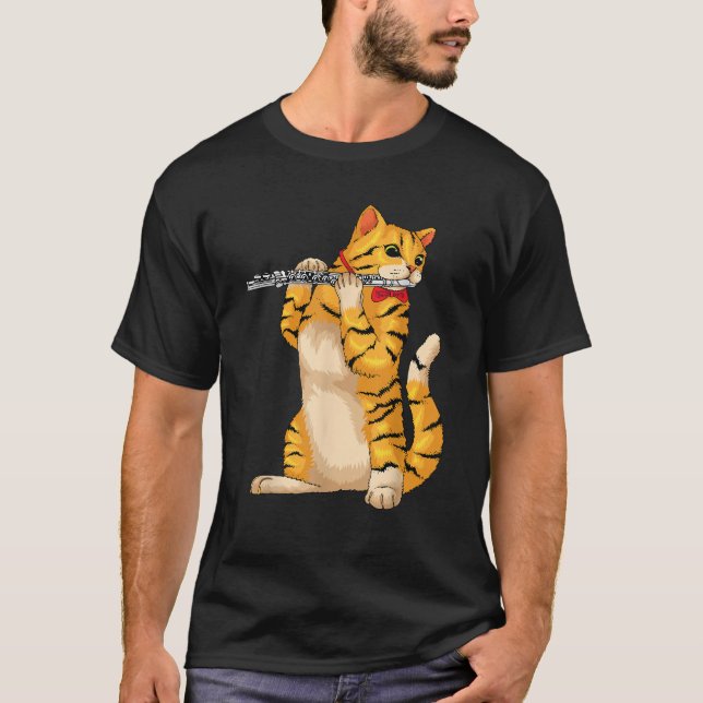 Camiseta Funny Cat Playing Flute Cool Animal Musician Flute (Anverso)