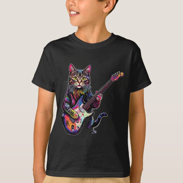 Camiseta Funny Cat Playing Guitar Rock And Roll Men Women K (Anverso)