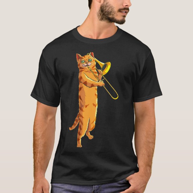 Camiseta Funny Cat Playing Trombone Gift Cool Kitten Musici (Anverso)