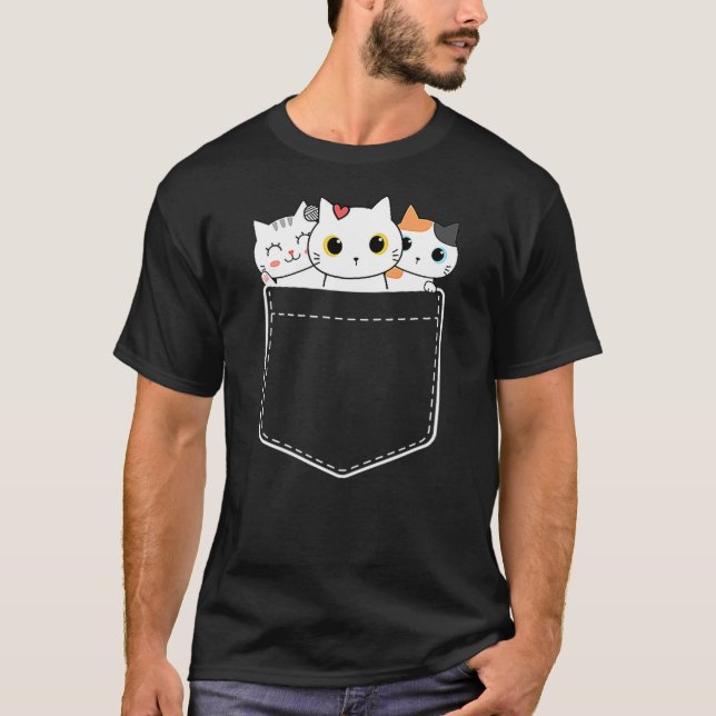 Camiseta Funny Cat Pocket Cute Kawaii Kitty Love Cat in Poc (Anverso)
