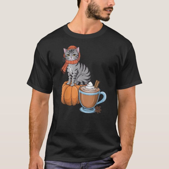 Camiseta Funny Cat Pumpkin Spice Coffee Thanksgiving Autumn (Anverso)