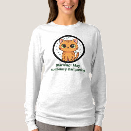 Camiseta Funny Cat Purting Advertencia Long Sleeve Tee