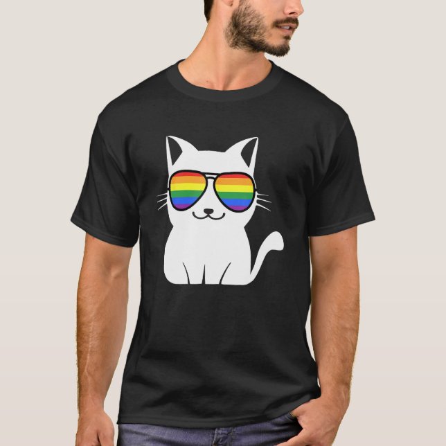 Camiseta Funny Cat Rainbow Sunglasses Cute Animal Lovers LG (Anverso)