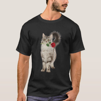 Camiseta Funny Cat Rose Valentine Day Animal Lovers Kitten