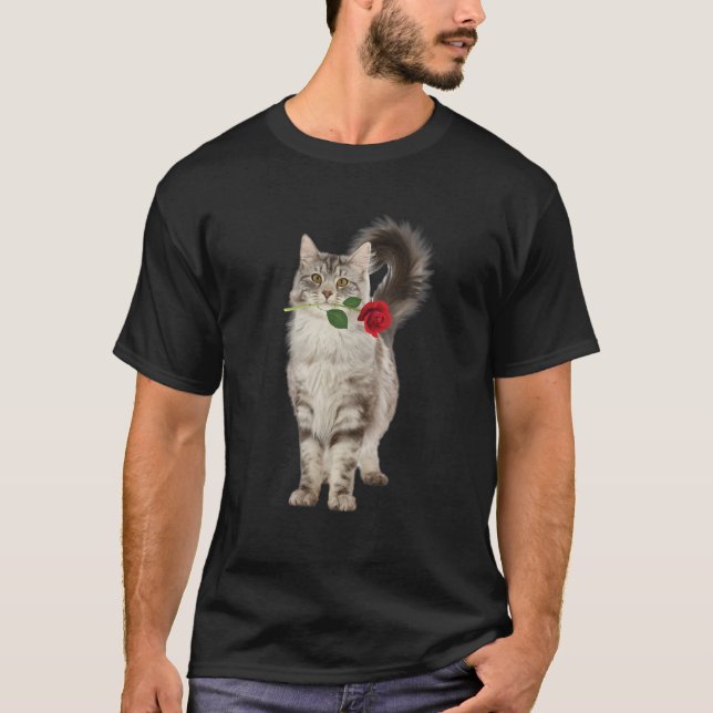 Camiseta Funny Cat Rose Valentine Day Animal Lovers Kitten (Anverso)
