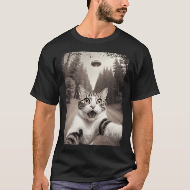 Camiseta Funny Cat Selfie Alien Spaceship (Anverso)
