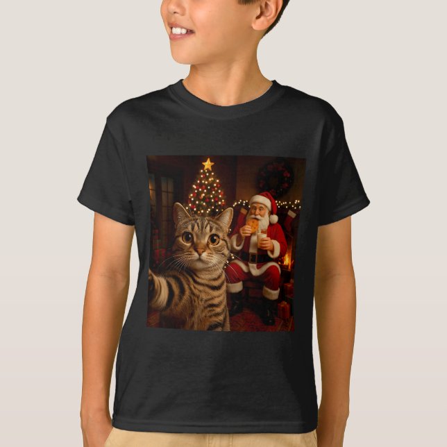 Camiseta Funny Cat Selfie Santa Claus Eating Cookies Christ (Anverso)