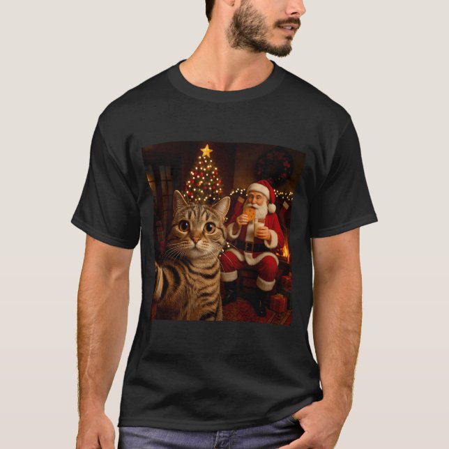 Camiseta Funny Cat Selfie Santa Claus Eating Cookies Christ (Anverso)
