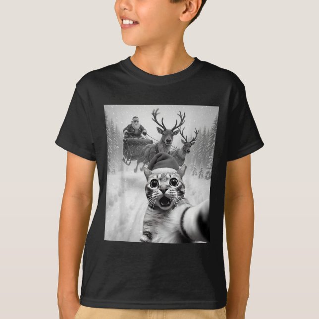 Camiseta Funny Cat Selfie Santa Merry Christmas Xmas Pajama (Anverso)