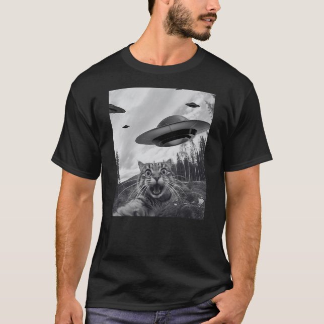 Camiseta Funny Cat Selfie with Alien UFO (Anverso)