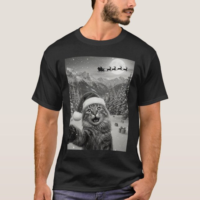 Camiseta Funny Cat Selfie with Santa Christmas Catmas (Anverso)