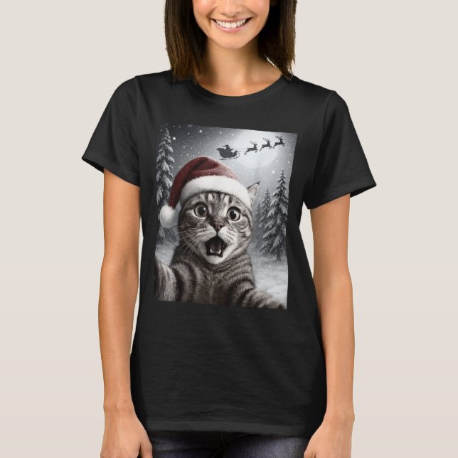 Camiseta Funny Cat Selfie With Santa Claus Christmas Men Wo (Anverso)