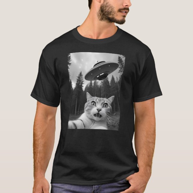 Camiseta Funny Cat Selfie with UFO Alien (Anverso)