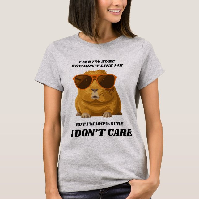Camiseta Funny Cat Shirt for Woman -  Sassy "I Don't Care" (Anverso)