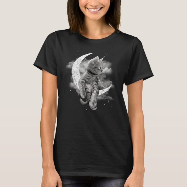 Camiseta Funny Cat Sit On The Moon Funny Kitten Cat Lover (Anverso)