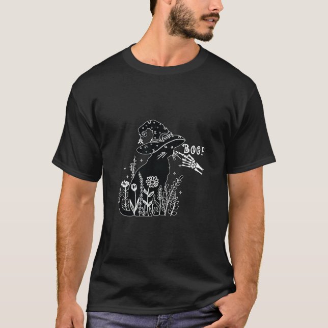 Camiseta Funny Cat Skeleton Hand Boop Halloween Personaliza (Anverso)