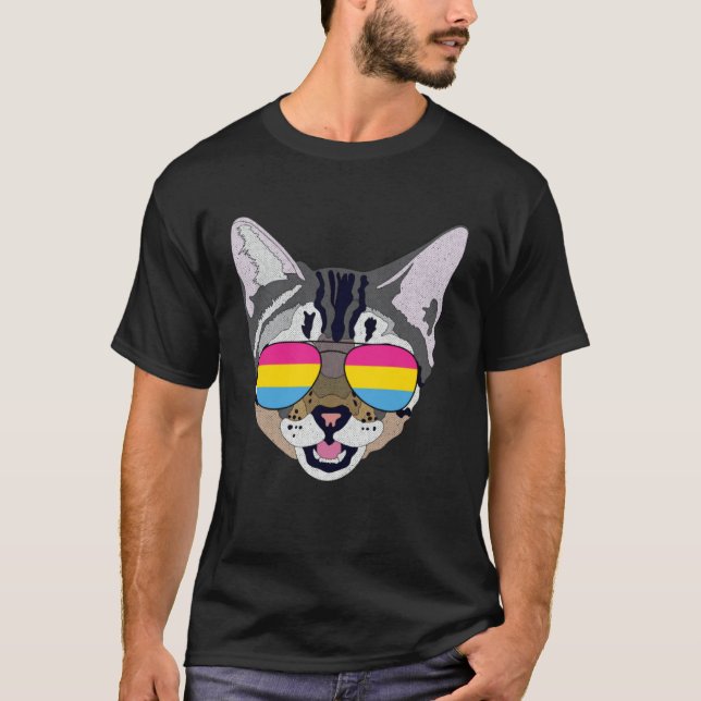 Camiseta Funny Cat Sunglasses Pansexual Pride Flag Gift (Anverso)
