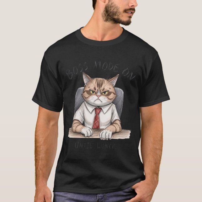 Camiseta Funny Cat T-Shirt | Boss Mode On Until Lunch (Anverso)
