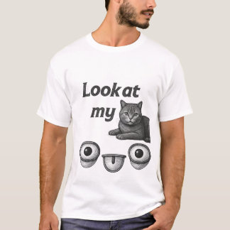 Camiseta Funny Cat T-Shirt Look At Meow Cute Black Cat Meme
