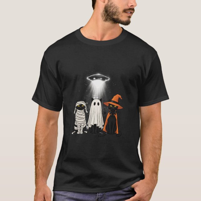 Camiseta Funny Cat UFO Three Kitty Space Spaceship Alien Ha (Anverso)